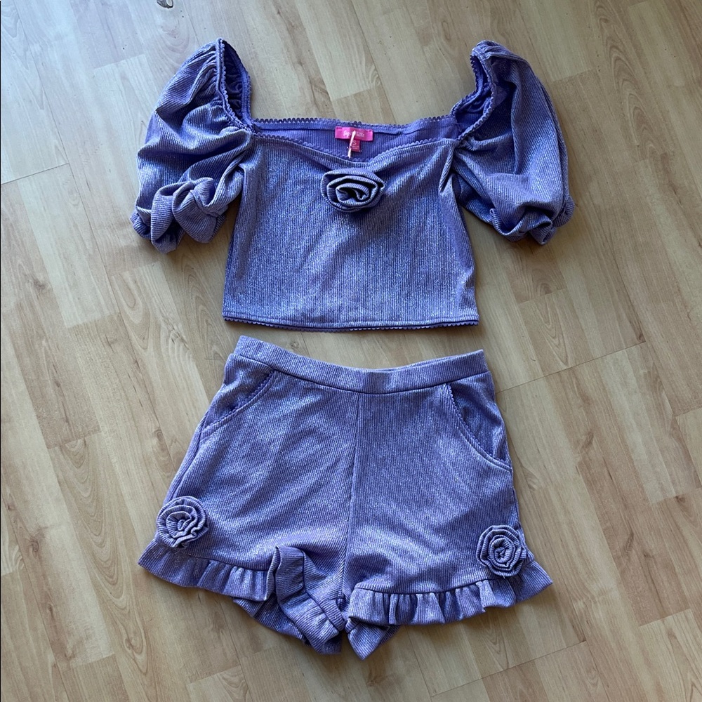 Sugar Thrillz Silvery Shimmer Purple Jubilee Top & Shorts Set